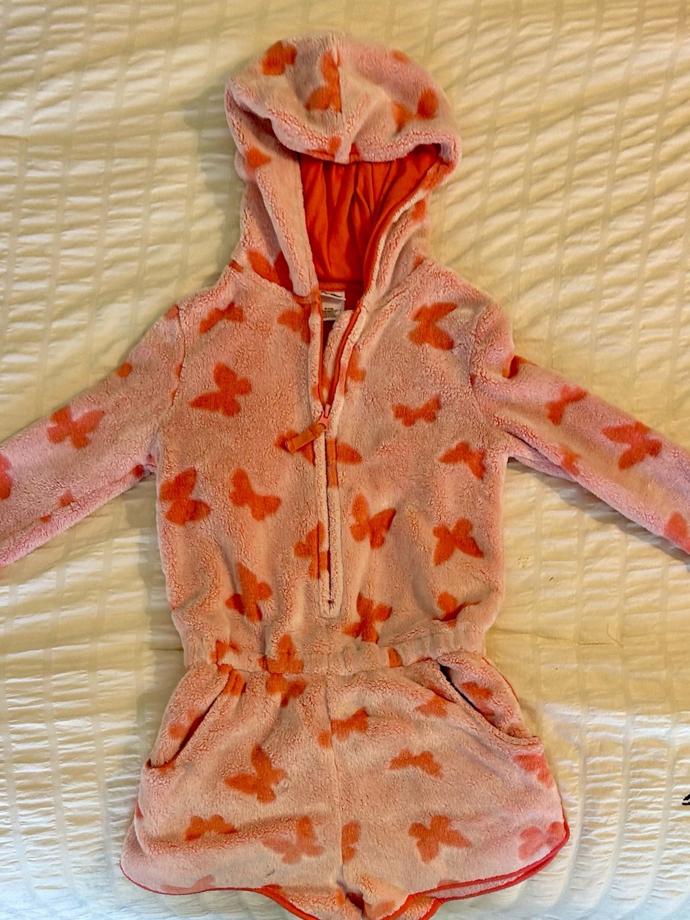 art class Plush Hooded One-Piece in Coral Pink & Peach